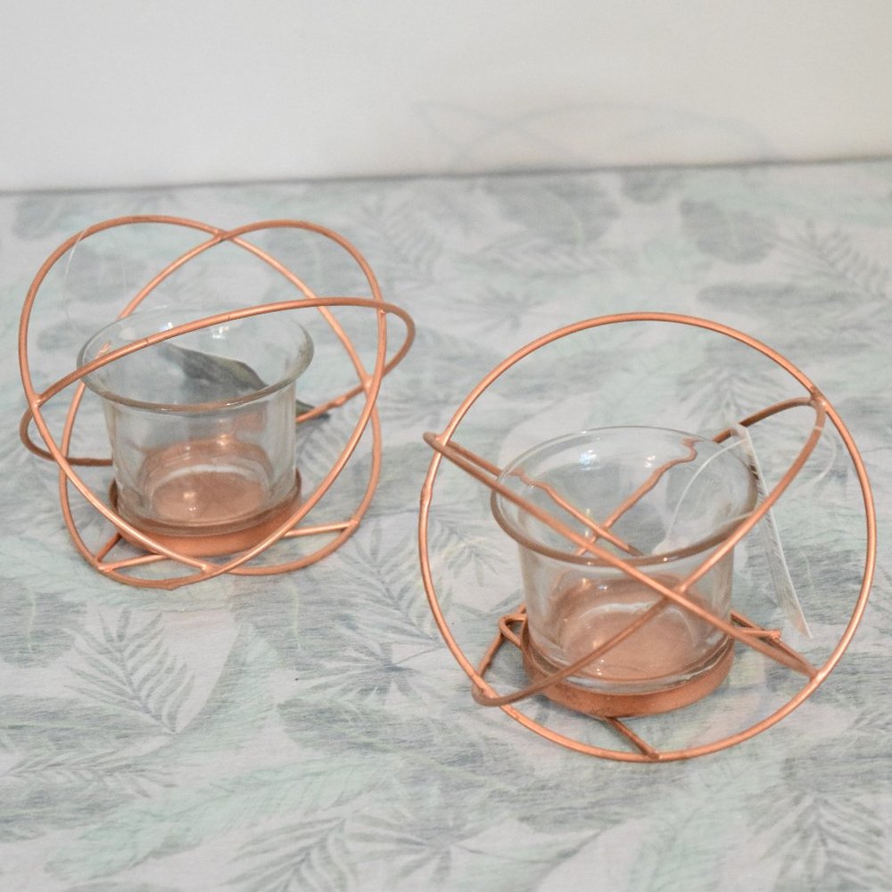 NWT Rose Gold Geometric Candle Holders | Set of 2
